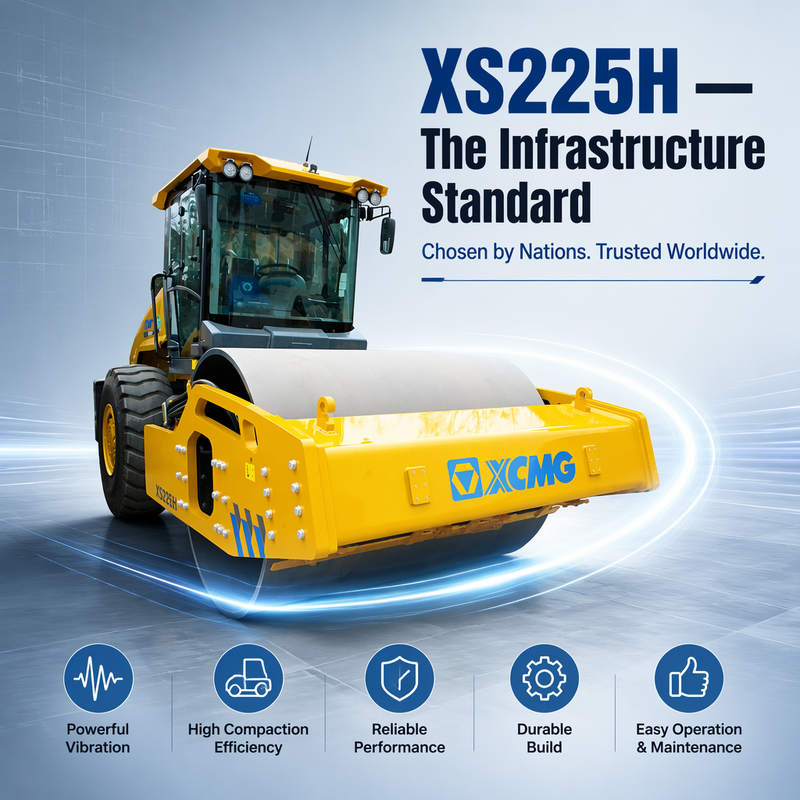 XS225H 22 Ton Single Drum Vibratory Road Roller | Shangchai Engine Soil Compactor for Highway Construction